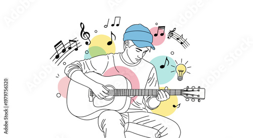 Young man playing acoustic guitar.