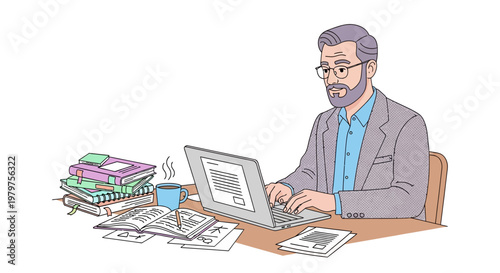 Man Working on Laptop Computer.