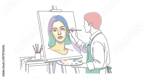 Artist painting a woman portrait.