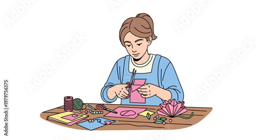 Woman sewing pink fabric carefully now.