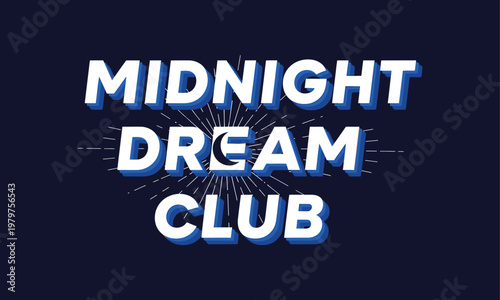 Midnight dream club phrase t shirt design with midnight imagination typography lettering illustration darkblue teenager creative abstract whimsical ethereal t shirt design