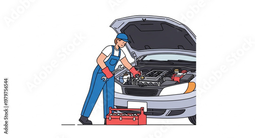 Mechanic Working on Car Engine.