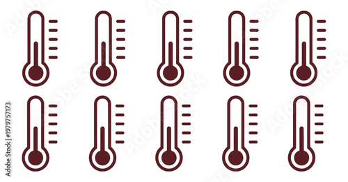 Thermometer temperature gauge icons set, black and red style vector illustration