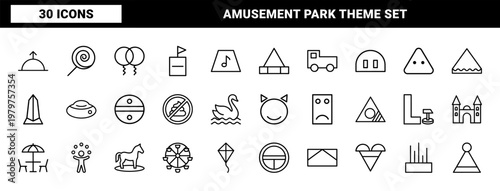 Amusement park and kids playground minimalist thin line icon set