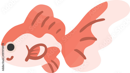 かわいい琉金の金魚イラスト ベクター｜デフォルメ和風観賞魚素材 Cute Ryukin Goldfish