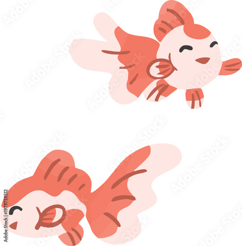 かわいい琉金の金魚イラスト ベクター｜デフォルメ和風観賞魚素材 Cute Ryukin Goldfish