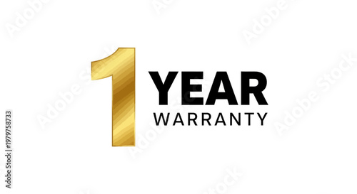 Graphic representation of a 1 year warranty symbol with gold and black text on a white background.