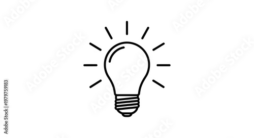 A simple line drawing of a glowing lightbulb on a white background.