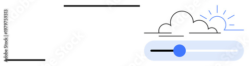 Weather forecasting, climate change, temperature control, user interface, meteorology, digital tools. Minimalistic cloud and sun icons with a slider element. Weather forecasting and climate