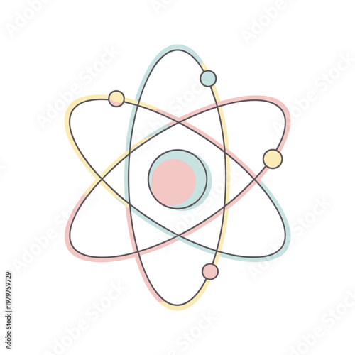 Colorful atom structure with electrons orbiting.
