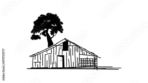 old worn barn symbol, black isolated silhouette