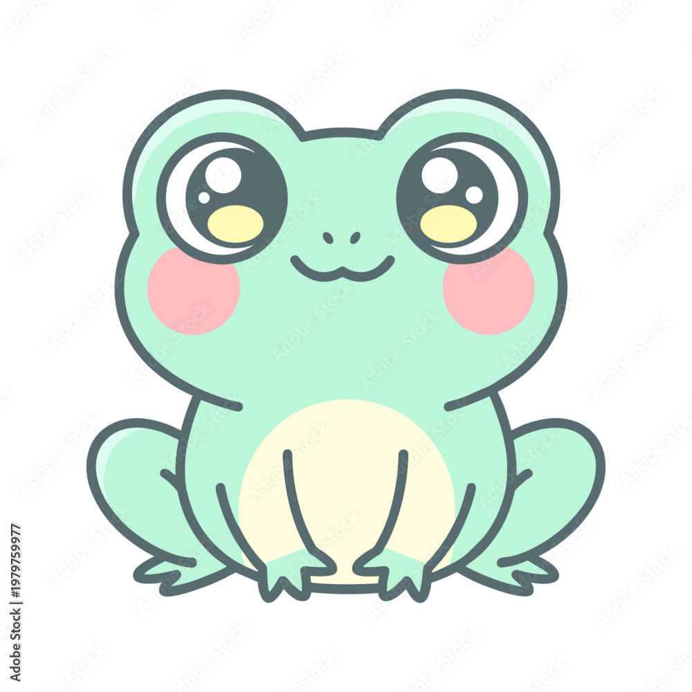 Naklejka premium Cute Green Cartoon Frog Face Closeup.