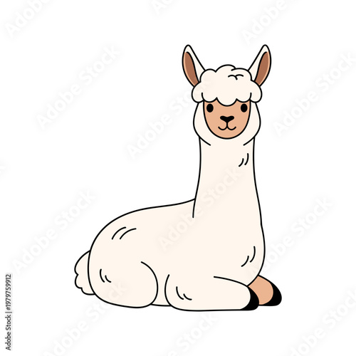 Cute Cartoon Llama Sitting Down.