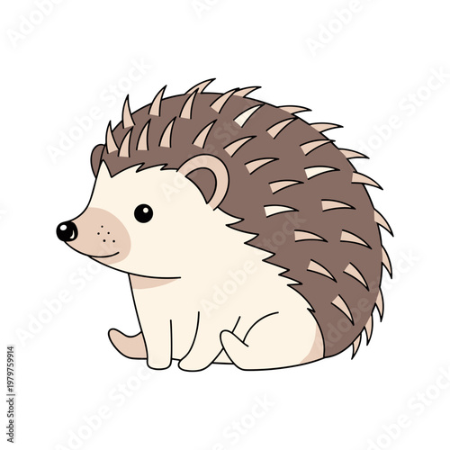 Cute Cartoon Hedgehog Sitting Profile View.