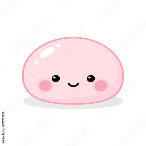 Cute pink cartoon blob character smiling.