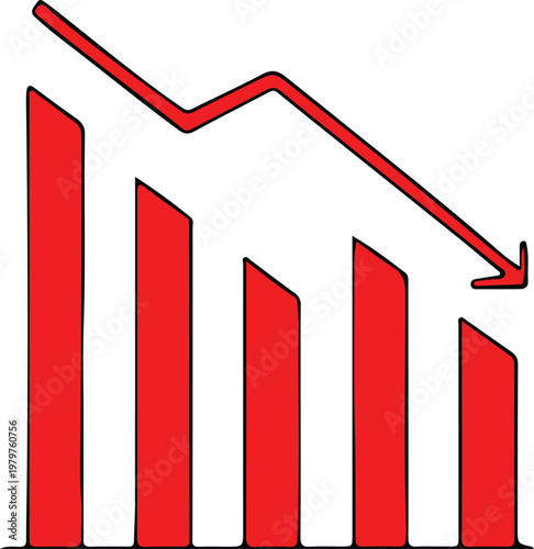 3D illustration of a red business arrow graph and bar chart symbol showing financial growth and market progress for a home investment success concept