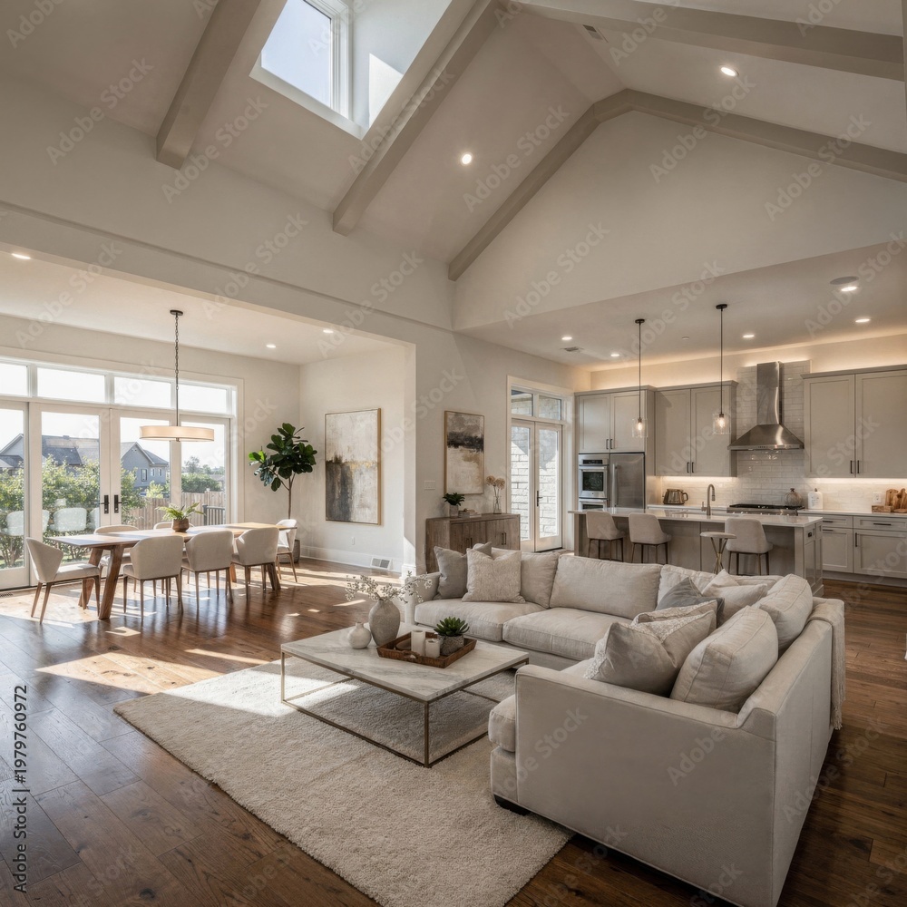 Fototapeta premium modern living room with kitchen and dining area