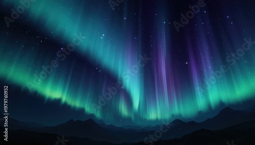 Breathtaking Aurora Borealis Display Over Mountain Landscape at Night with Clear Starry Sky