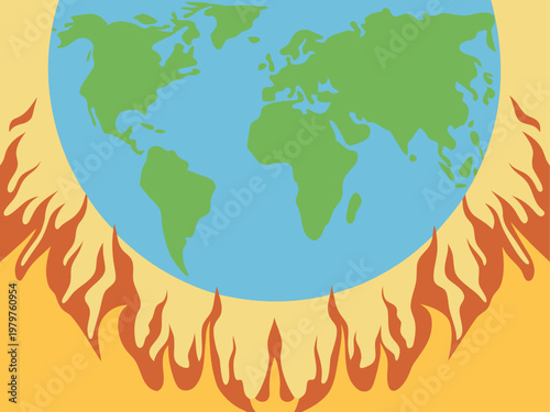 Earth on Fire Climate Change Concept Vector Illustration