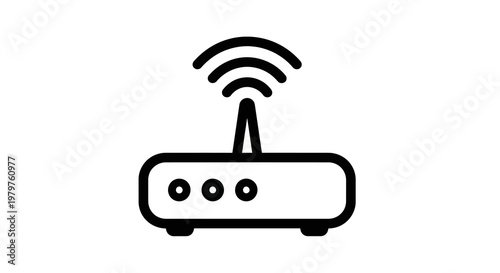 Simple line art illustration of a wireless router on a white background