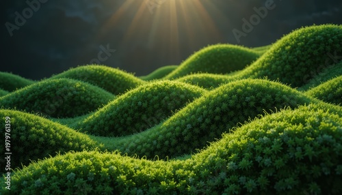Lush Green Rolling Hills Bathed in Soft Sunlight During Early Morning in a Natural Landscape