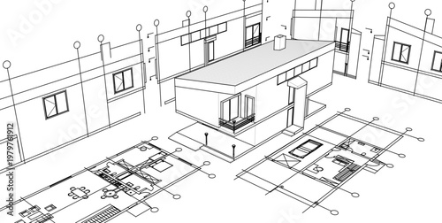 house architectural project sketch 3d illustration	

