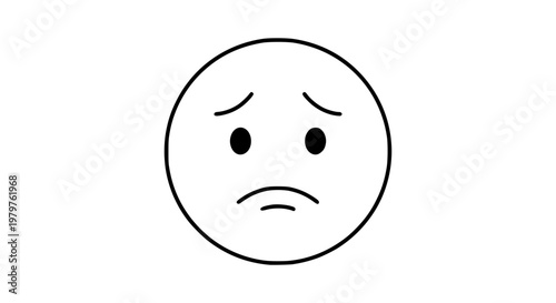 Sad and Worried Line Art Emoji Face with Pouty Mouth