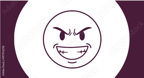 Purple and White Angry Grinning Face with Sharp Teeth