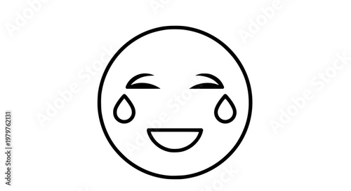 Simple Line Art Laughing Face with Closed Eyes and Tears
