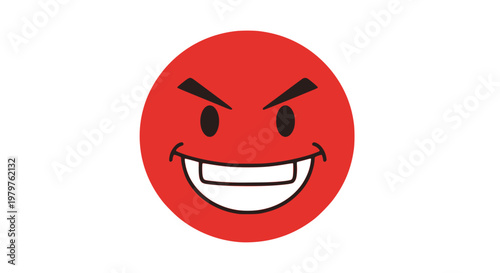 Red Angry Devilish Grinning Emoji Face with Sharp Eyes