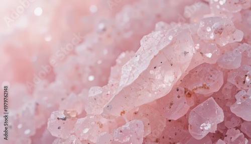 Close-Up View of Shimmering Pink Crystal Salt with Natural Texture and Soft Light Background