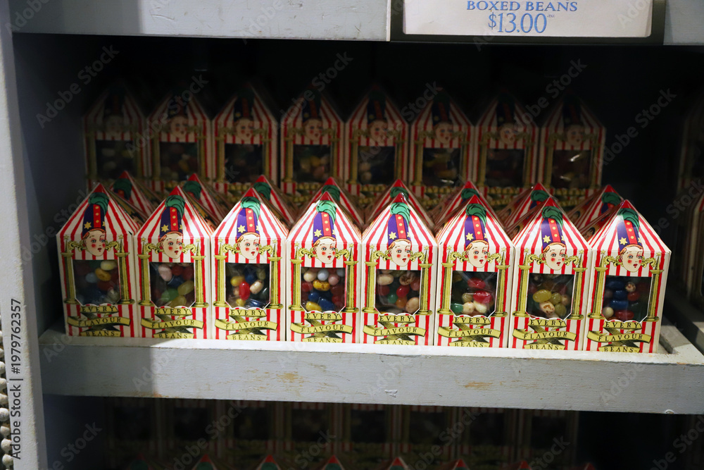 Obraz premium Harry Potter gummy candy boxes of all Every Flavors Beans for sale in a themed shop