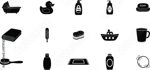 Bathroom accessories silhouette collection isolated on transparent background