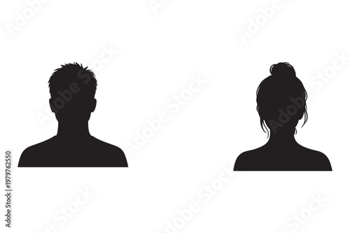 Silhouette Busts of a Man and a Woman on White Background male female