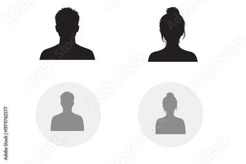 Silhouette Busts of a Man and a Woman on White Background male female