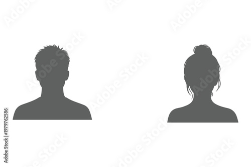 Silhouette Busts of a Man and a Woman on White Background male female