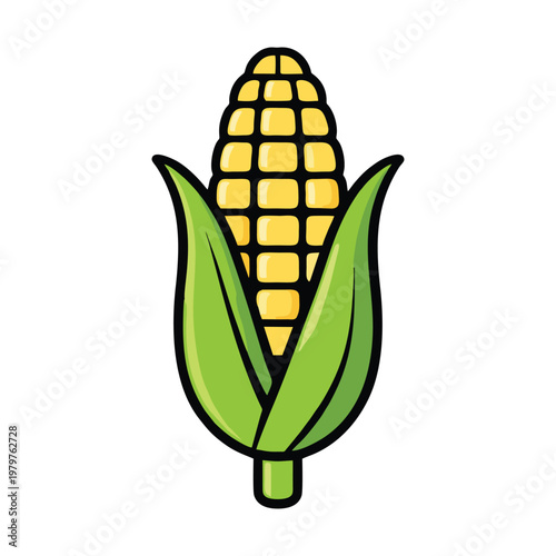 Fresh Sweet Corn Cob with Green Husks Vector Illustration Icon