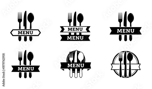 Fork, knife and spoon vector set – flat cutlery silhouette menu icons