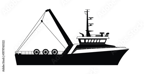 tugboat silhouette set, marine vessel and harbor transport icon, shipping and towing boat concept, maritime logistics and navigation symbol, simple modern vector illustration.