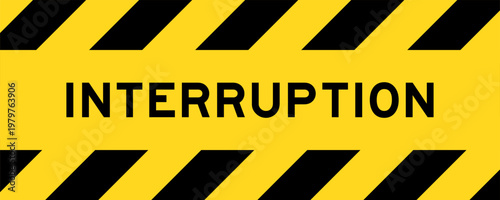 Yellow and black color with line striped label banner with word interruption