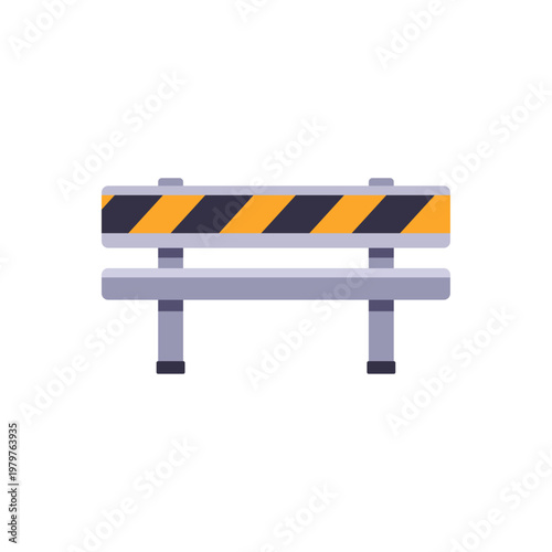 metal gray yellow road barrier, construction safety, colorful vector flat style illustration
