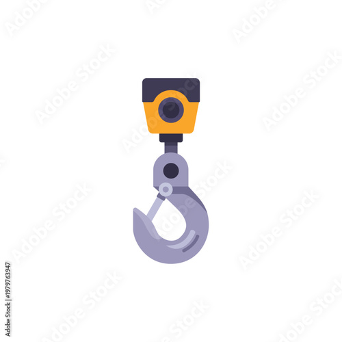 metal gray crane hook, lifting equipment, colorful vector flat style illustration