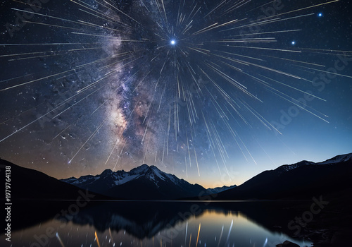 Alpenglow over snowy mountain peaks reflecting in a tranquil, partially frozen winter lake