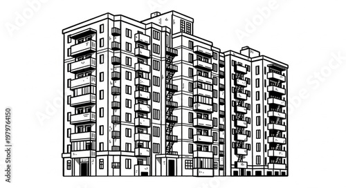 Modern Apartment Building Facade Illustration.