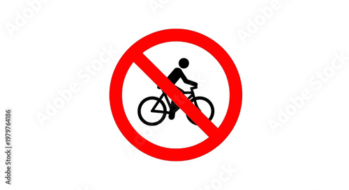 No cycling sign with a red prohibition symbol on white background