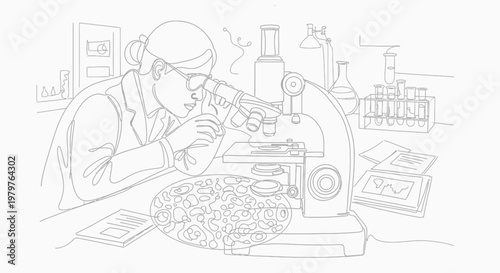 Man looking through a microscope.