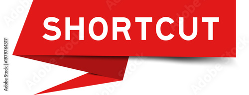 Red color speech banner with word shortcut on white background