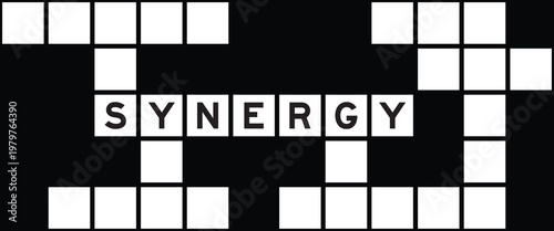 Alphabet letter in word synergy on crossword puzzle background