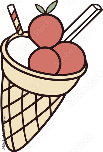 Delicious strawberry ice cream in a bowl is a cold, frozen dessert featuring sweet fruit and tasty vanilla flavors for a refreshing summer treat