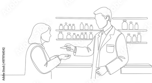 Woman buying from a pharmacist.
